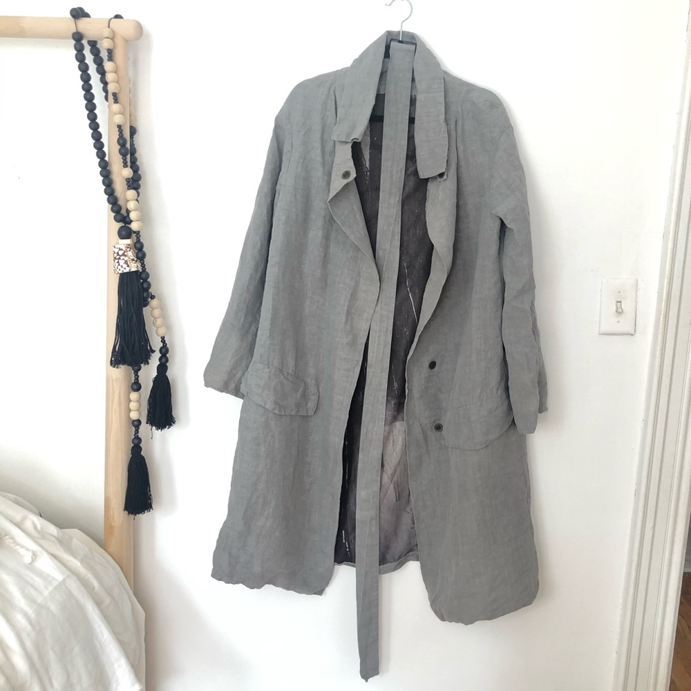 Annette Görtz oversized gray linen trench jacket